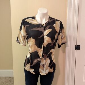 Vintage Melissa Robyn black and cream button down top with shoulder pads M